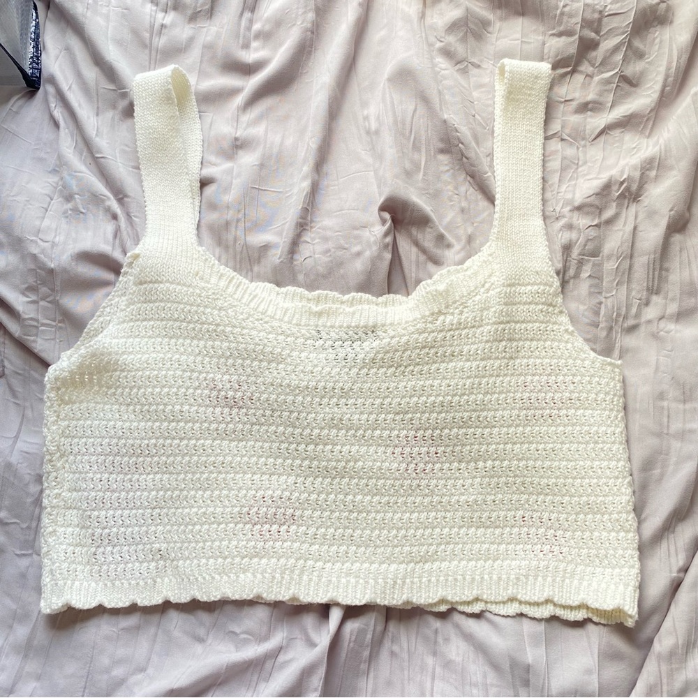 Wild Fable White & Red Cropped Floral Crochet Top - Picture 3 of 3
